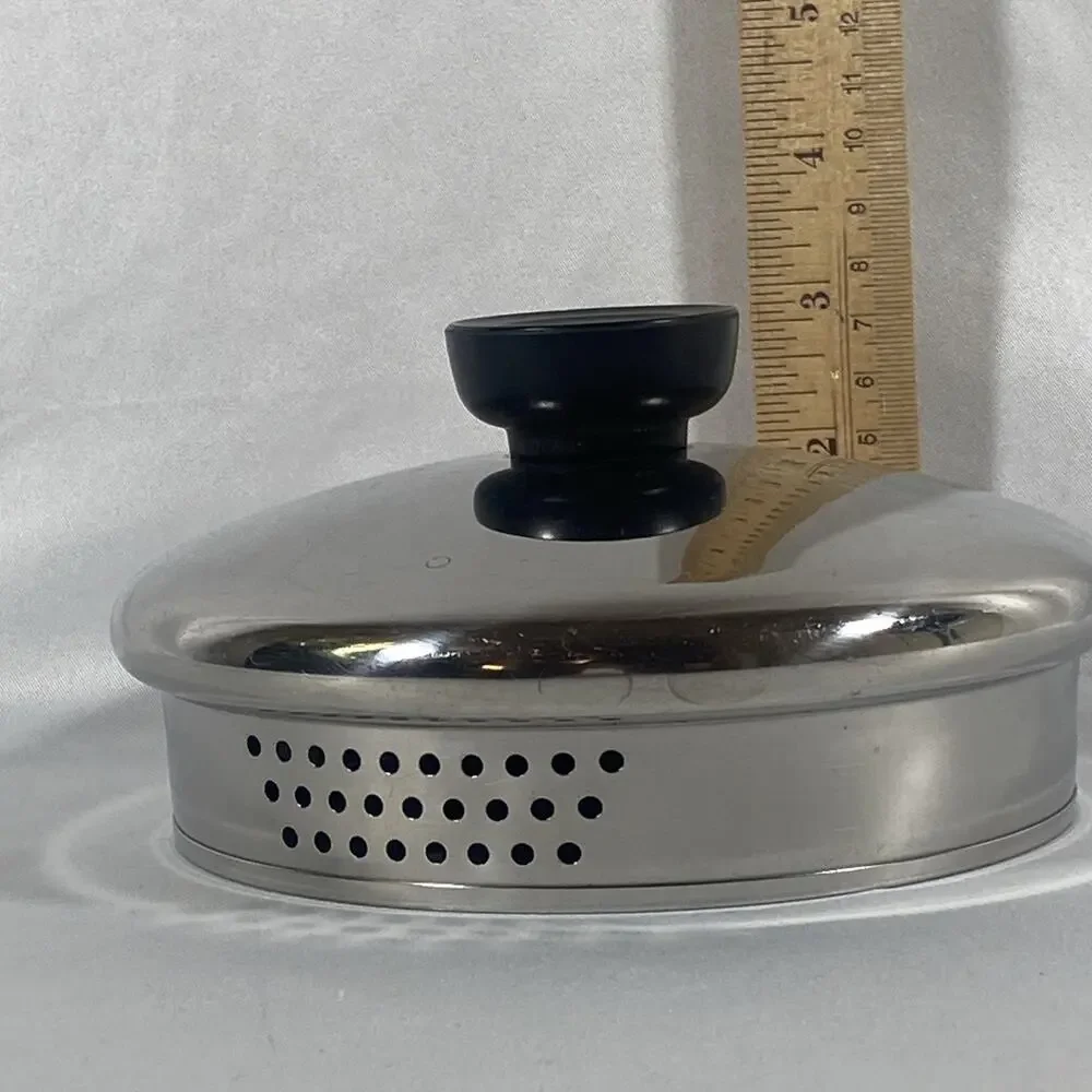 Vintage Revere Ware Stainless Strainer Lid Black Knob 5 1/4” (1 Qt) Replacement